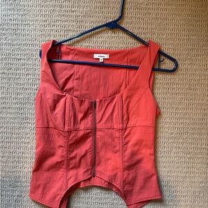 Miaou Coral-Red Sleeveless Zip-Front Camisole